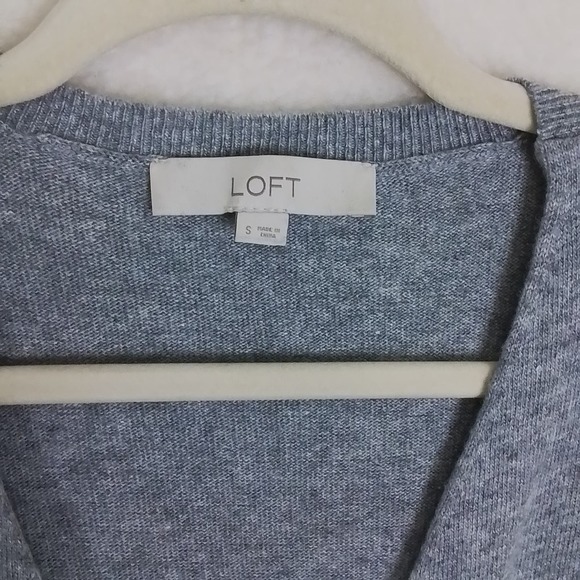 LOFT Faux Wrap Sweater Size S‎ Heather Gray Wool Blend Classic Fit Long Sleeve - Picture 10 of 11